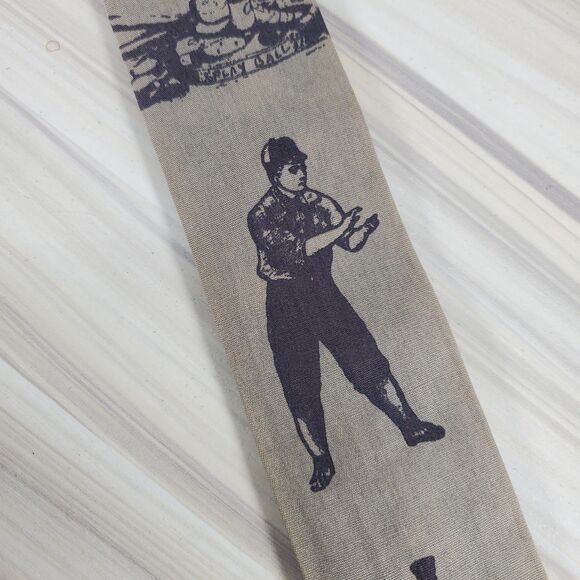 Vintage Square Bottom Rooster Tie Baseball Old Fashioned Necktie Black Graphic - Picture 5 of 9